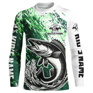 Custom Walleye Long Sleeve Fishing Shirts For Men And Women, Walleye Fishing Jerseys | Green IPHW5814