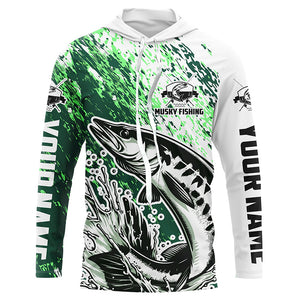 Custom Musky Fishing Jerseys, Muskie Long Sleeve Performamce Fishing Shirts For Adult And Kid |Green IPHW5815