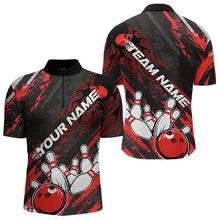 Load image into Gallery viewer, Grunge Black And Red Custom Flame Bowling Team Quarter-Zip Shirts For Men, Bowling League Shirt IPHW8524