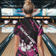 Load image into Gallery viewer, Grunge Black And Pink Custom Flame Bowling Team Womens Quarter-Zip Shirts, Bowling League IPHW8525