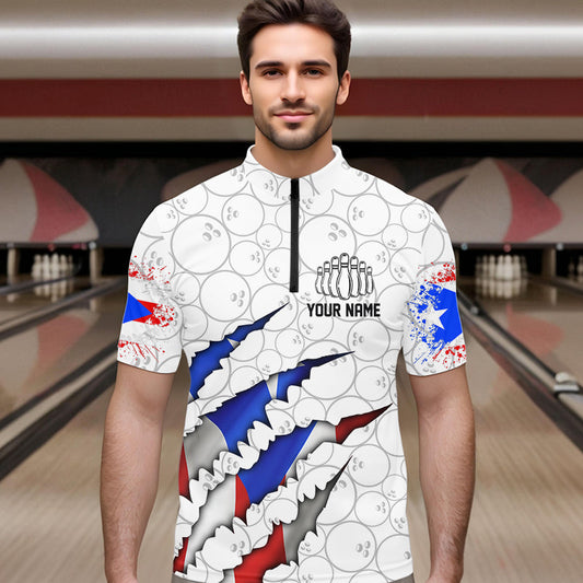 Personalized Puerto Rico Flag Bowling Quarter-Zip Shirts For Men, Puerto Rico Bowling Jerseys IPHW8725