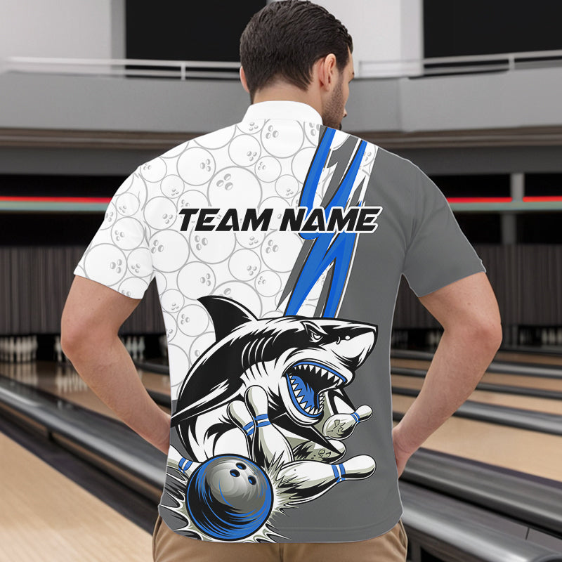 Custom Blue Shark Bowling Quarter-Zip Shirts For Men, Shark Bowling Team Tournament Outfits IPHW8729
