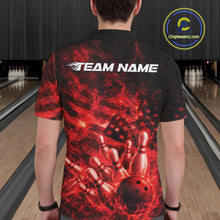 Load image into Gallery viewer, Custom Red Fire Patriotic Bowling Team Men Polo Shirt, American Flag Flame Bowling Jersey IPHW11107