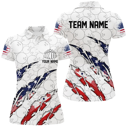 Custom American Flag Patriotic Bowling Shirts For Women, Personalized Bowling Team Shirts IPHW7043