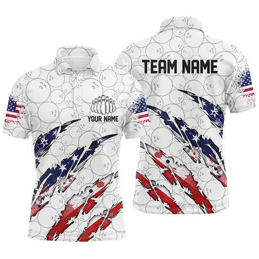 Custom American Flag Patriotic Bowling Shirts For Men, Personalized Bowling Team Shirts IPHW7043