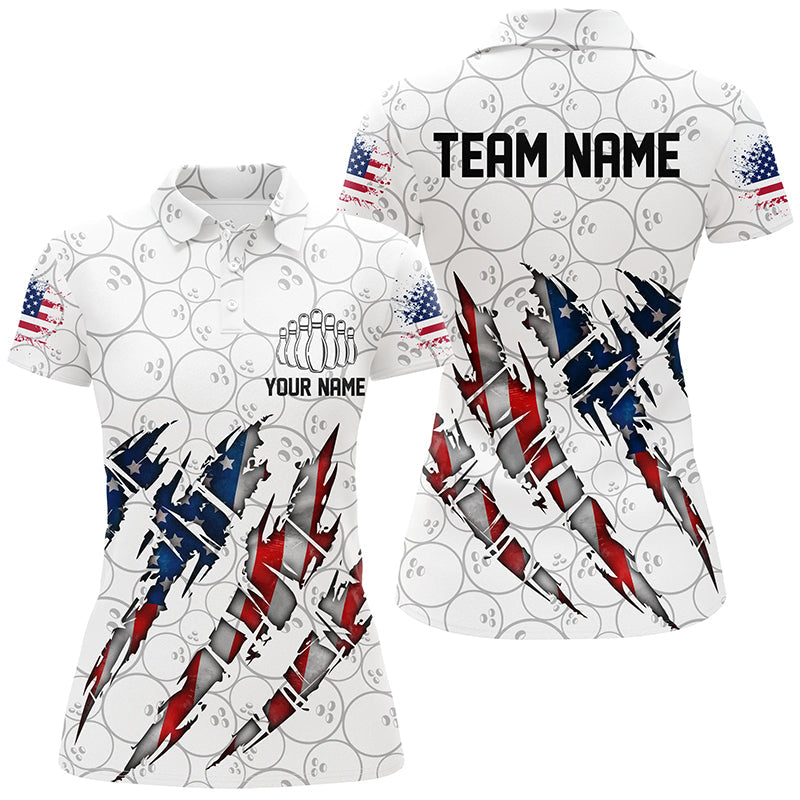 Custom American Flag Patriotic Bowling Shirts For Women, Personalized Bowling Team Shirts IPHW7044
