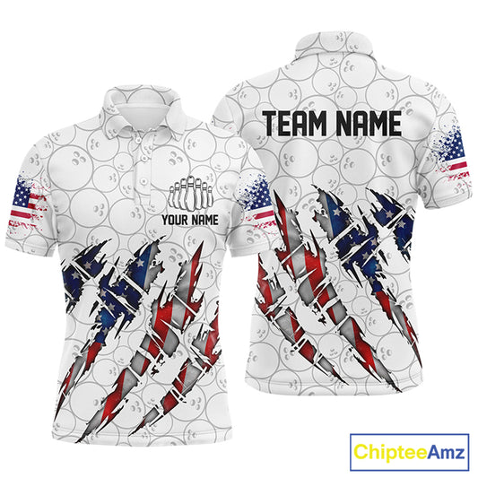 Custom American Flag Patriotic Bowling Shirts For Men, Personalized Bowling Team Shirts IPHW7044