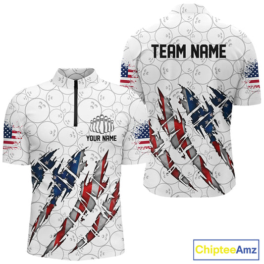 Custom American Flag Patriotic Bowling Shirts For Men, Personalized Bowling Team Shirts IPHW7044