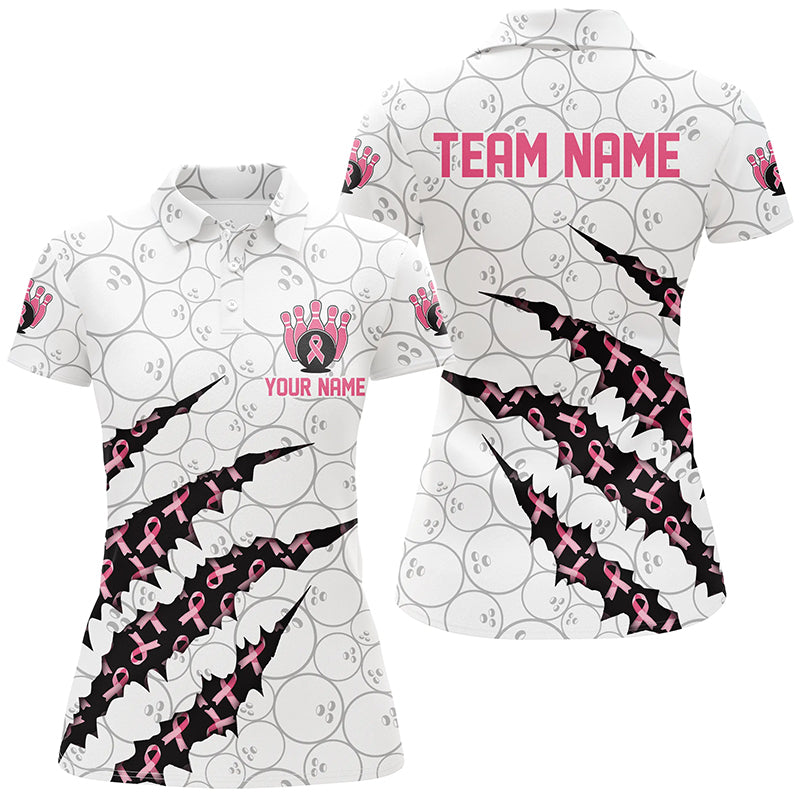 Custom Breast Cancer Pink Ribbon Ladies Bowling Shirts, Breast Cancer Awareness Team Jersey IPHW7045