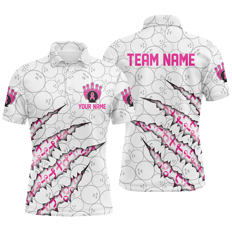 Custom Breast Cancer Pink Ribbon Bowling Shirts For Men, Breast Cancer Awareness Team Jersey IPHW7046