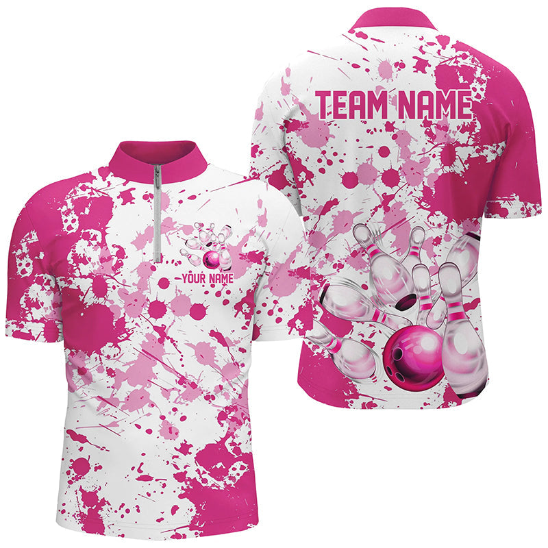 Custom Pink Bowling Polo Shirts For Men, Bowling Team Shirts Bowling Jerseys With Name IPHW7052