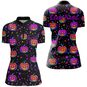 Colorful Pumpkins Custom Halloween Ladies Bowling Shirts, Halloween Team Outfits IPHW7602