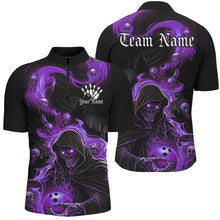 Load image into Gallery viewer, Black And Purple Flame Grim Reaper Custom Halloween Bowling Shirts For Men, Team Bowlers Outfits IPHW7610