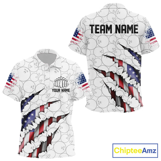 Personalized American Flag US Bowling Team Polo Shirts For Kid Patriotic Bowling Gifts IPHW5523