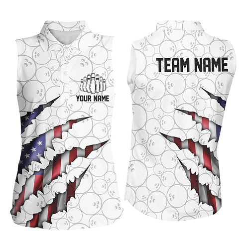 Custom Patriotic Sleeveless Bowling Shirts For Women, American Flag Usa Bowling League Shirt IPHW5523