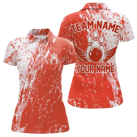 Personalized White And Orange Bowling Team Polo Shirt For Women, Bowling Tournament Outfits IPHW8745