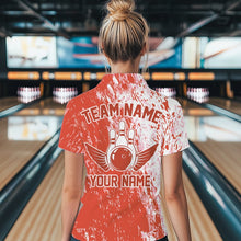 Load image into Gallery viewer, Custom White And Orange Bowling Quarter-Zip Shirts For Women, Bowling Tournament Outfits IPHW8745