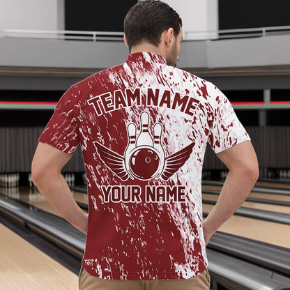 Personalized White And Brick Red Bowling Team Men Quarter-Zip Shirts, Bowling Tournament Outfits IPHW8746