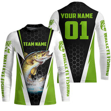 Load image into Gallery viewer, Walleye Fishing Long Sleeve Tournament Shirts For Fishing Team With Custom Name And Number | Green IPHW6236