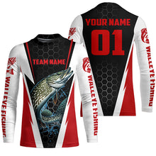 Load image into Gallery viewer, Walleye Fishing Long Sleeve Tournament Shirts For Fishing Team With Custom Name And Number | Red IPHW6238