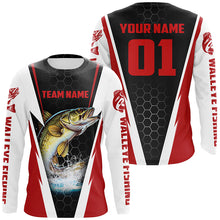 Load image into Gallery viewer, Walleye Fishing Long Sleeve Tournament Shirts For Fishing Team With Custom Name And Number | Red IPHW6238