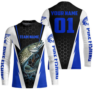 Pike Fishing Long Sleeve Tournament Shirts For Fishing Team With Custom Name And Number | Blue IPHW6240