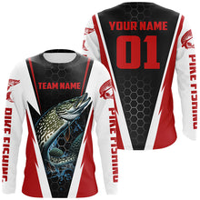 Load image into Gallery viewer, Pike Fishing Long Sleeve Tournament Shirts For Fishing Team With Custom Name And Number | Red IPHW6241