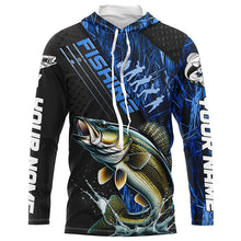 Load image into Gallery viewer, Custom Walleye Fishing Long Sleeve Tournament Shirts, Walleye Fisherman Jerseys | Blue Camo IPHW6247