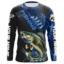 Load image into Gallery viewer, Custom Walleye Fishing Long Sleeve Tournament Shirts, Walleye Fisherman Jerseys | Blue Camo IPHW6247