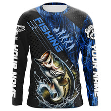 Load image into Gallery viewer, Custom Bass Fishing Long Sleeve Tournament Shirts, Bass Fisherman Jerseys | Blue Camo IPHW6248