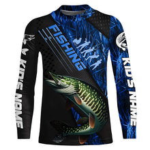 Load image into Gallery viewer, Custom Musky Fishing Long Sleeve Tournament Shirts, Musky Fisherman Jerseys | Blue Camo IPHW6249