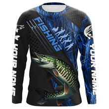 Load image into Gallery viewer, Custom Musky Fishing Long Sleeve Tournament Shirts, Musky Fisherman Jerseys | Blue Camo IPHW6249