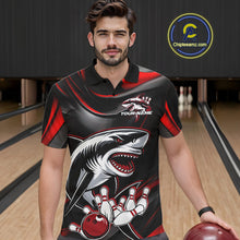 Load image into Gallery viewer, Custom Black And Red Shark Bowling Team Polo Shirts For Men, Bowling League Shirt IPHW9002