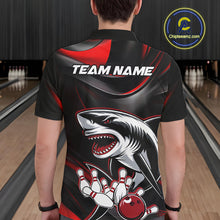Load image into Gallery viewer, Custom Black And Red Shark Bowling Team Polo Shirts For Men, Bowling League Shirt IPHW9002
