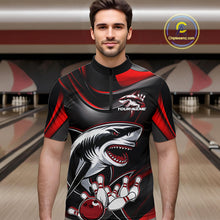 Load image into Gallery viewer, Custom Black And Red Shark Bowling Team Quarter-Zip Shirts For Men, Bowling League Shirt IPHW9002
