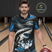 Load image into Gallery viewer, Custom Black And Blue Shark Bowling Team Polo Shirts For Men, Bowling League Shirt IPHW9003