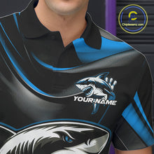 Load image into Gallery viewer, Custom Black And Blue Shark Bowling Team Polo Shirts For Men, Bowling League Shirt IPHW9003
