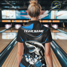 Load image into Gallery viewer, Custom Black And Blue Shark Bowling Team Polo Shirts For Women, Bowling League Shirt IPHW9003