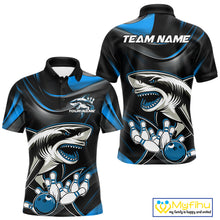 Load image into Gallery viewer, Custom Black And Blue Shark Bowling Team Polo Shirts For Men, Bowling League Shirt IPHW9003