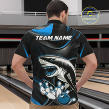 Load image into Gallery viewer, Custom Black And Blue Shark Bowling Team Quarter-Zip Shirts For Men, Bowling League Shirt IPHW9003