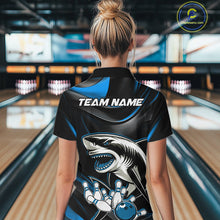 Load image into Gallery viewer, Custom Black And Blue Shark Bowling Team Women Quarter-Zip Shirt, Bowling League Shirt IPHW9003