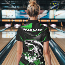 Load image into Gallery viewer, Custom Black And Green Shark Bowling Team Polo Shirts For Women, Bowling League Shirt IPHW9004