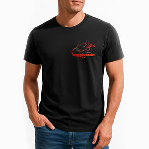 Custom Black And Red Flame Strike Bowling T-Shirts For Men, Fire Bowling Shirt IPHW9054