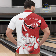Load image into Gallery viewer, Custom White And Red Bowling Quarter-Zip Shirts For Men, Flame Bowling Team Shirt IPHW9240