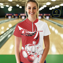 Load image into Gallery viewer, Custom White And Red Bowling Quarter-Zip Shirts For Women, Flame Bowling Team Shirt IPHW9240