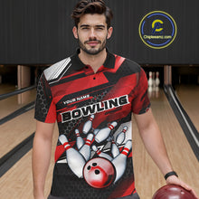 Load image into Gallery viewer, Custom Black And Red Hexagon Pattern Bowling Polo Shirts For Men, Bowling Team Uniform IPHW9420