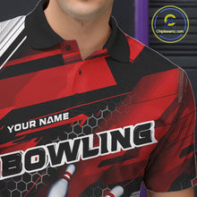Load image into Gallery viewer, Custom Black And Red Hexagon Pattern Bowling Polo Shirts For Men, Bowling Team Uniform IPHW9420