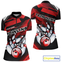 Load image into Gallery viewer, Custom Black And Red Hexagon Pattern Bowling Women Quarter-Zip Shirts, Team Uniform IPHW9420