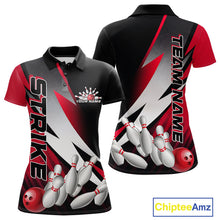 Load image into Gallery viewer, Custom Black And Red Strike Bowling Polo Shirts For Women, Bowling Team Uniform IPHW9423
