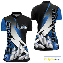 Load image into Gallery viewer, Custom Black And Blue Strike Bowling Women Quarter-Zip Shirts, Bowling Team Uniform IPHW9425